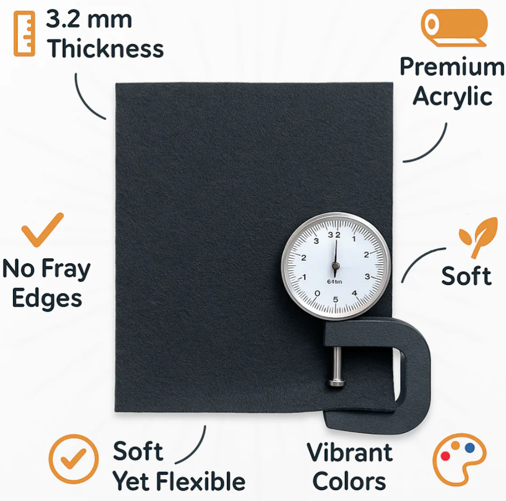 3.2mm Thick Acrylic Felt Sheets – 12"x18" Multi-Color or Single Color Options