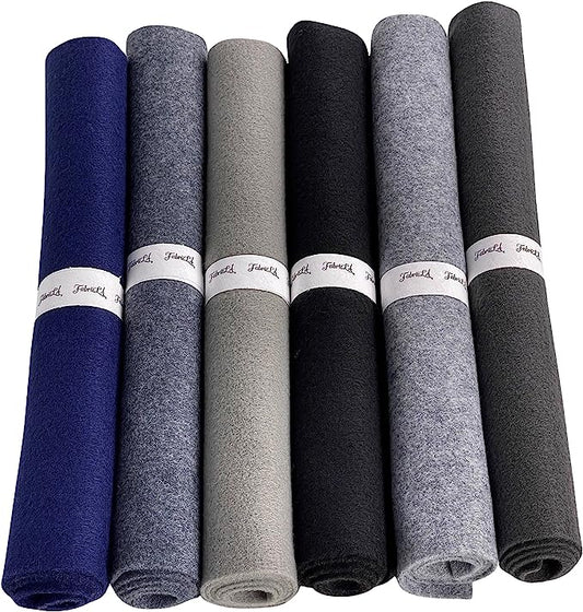 FabricLA Craft Felt Rolls 6 Pieces - 12" X 18" Inches Assorted Color Non-Woven Soft Felt Material - Acrylic Felt Roll for DIY Craftwork, Sewing and Patchwork - Colorful Grays
