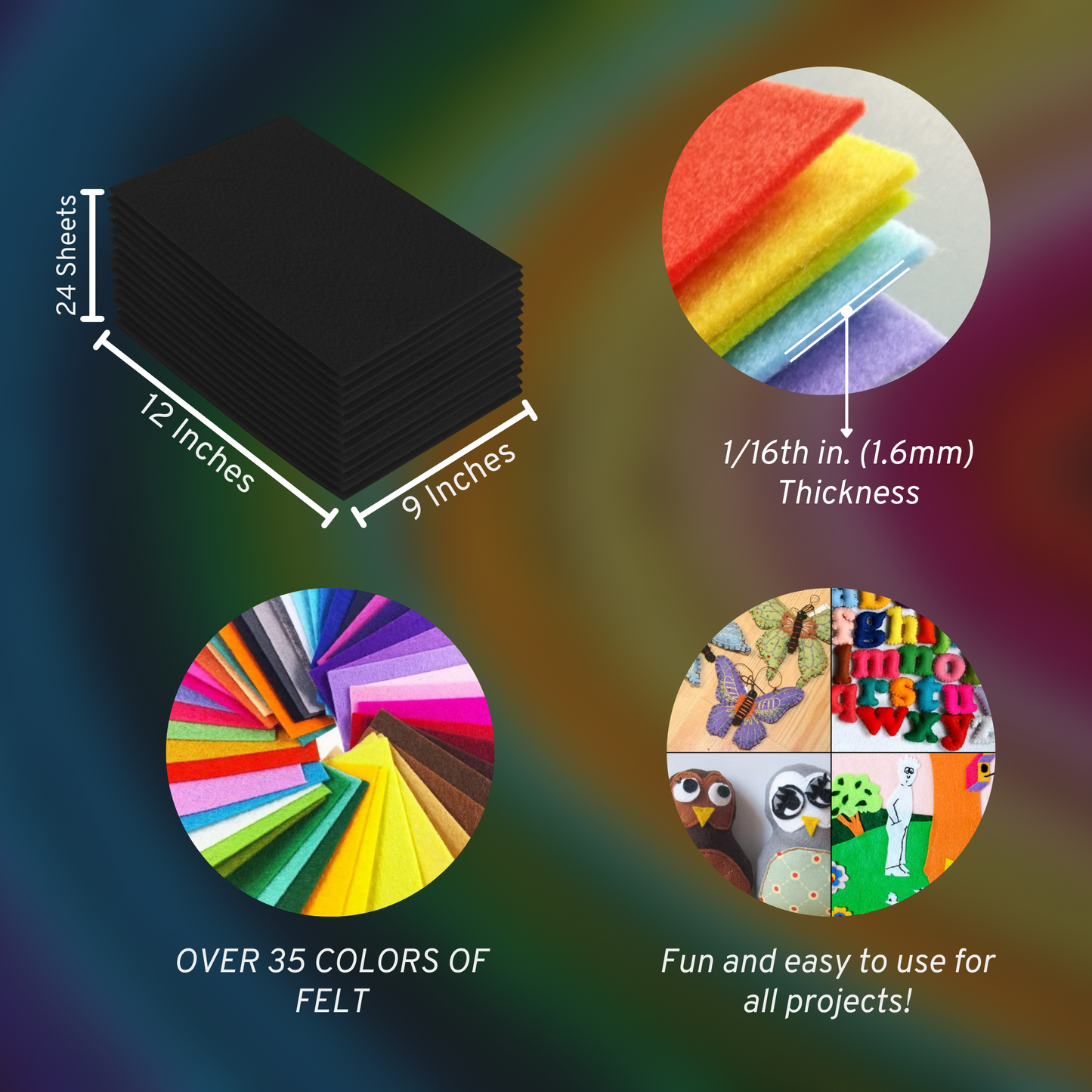 FabricLA Acrylic Felt Craft Sheet Packs – Black | Soft 100% Acrylic Felt Sheets for DIY & Sewing