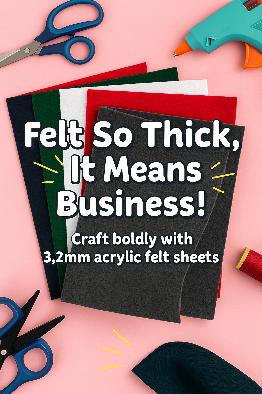 3.2mm Thick Acrylic Felt Sheets – 9x12" – Single Colors or Multi-Color Packs