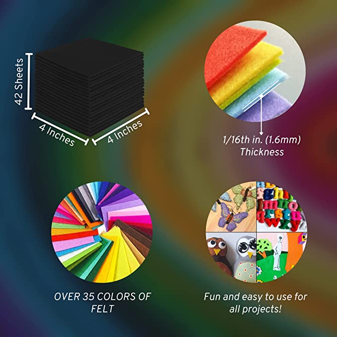 FabricLA Acrylic Felt Craft Sheet Packs – Black | Soft 100% Acrylic Felt Sheets for DIY & Sewing