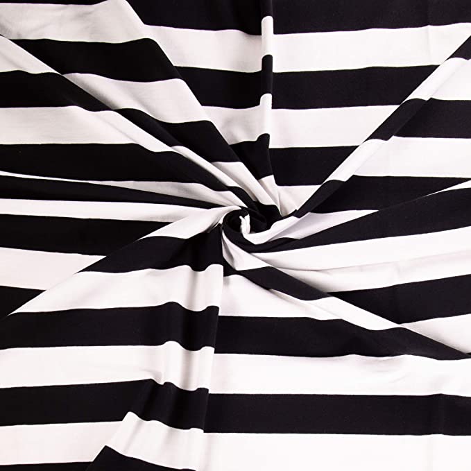 FabricLA 12oz Cotton Spandex Jersey Knit Fabric | Black & white Striped