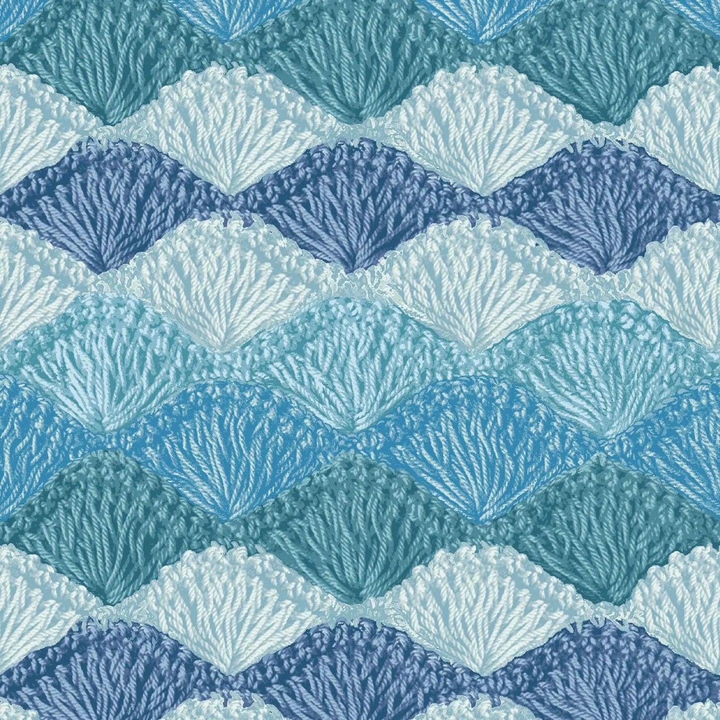 Blue Crochet Clam Shell Stitch Cotton Wideback Fabric Per Yard