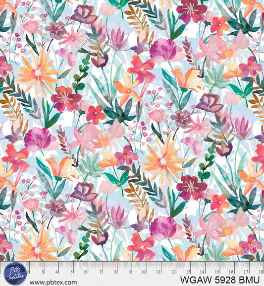 Blue Multi Whispering Gardens Cotton Wideback Fabric Per Yard