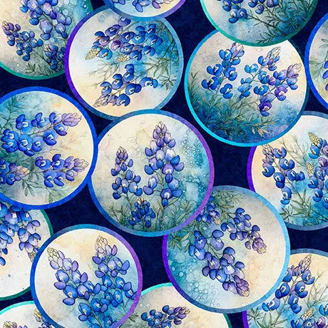 Blue Navy Bluebonnet Vignettes Cotton 44"/45" Fabric Per Yard