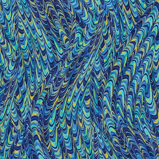 Blue Peacock Marble Impressions Cotton 44"/45" Fabric Per Yard