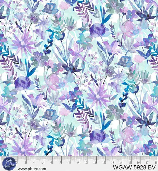 Blue Violet Whispering Gardens Cotton Wideback Fabric Per Yard