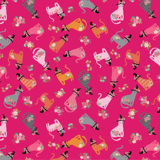 Cats In Hats Poppie Cotton Pink 44"/45" Fabric Per Yard