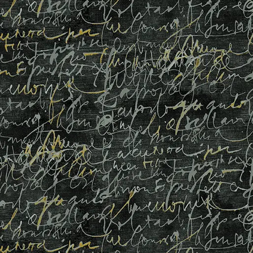 Charcoal Fluidity Script Small Cotton 44”/45" Fabric Per Yard