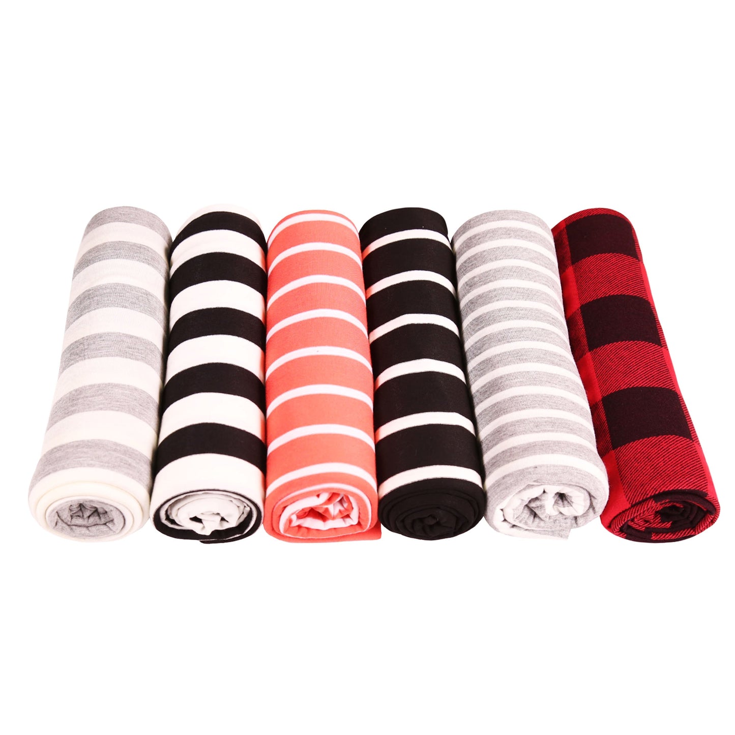 FabricLA Rayon Spandex Jersey Knit Fabric – 58/60" Wide, 1.6mm Thick | 4-Way Stretch Striped Fabric for Apparel & Crafts (Coral & White)