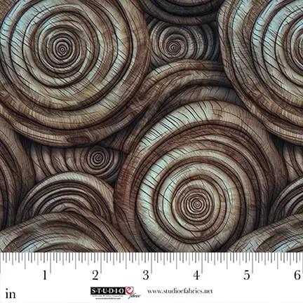 Coffee Wood Grain Coils Out of the Woodwork Cotton 44"/45" Fabric Per Yard