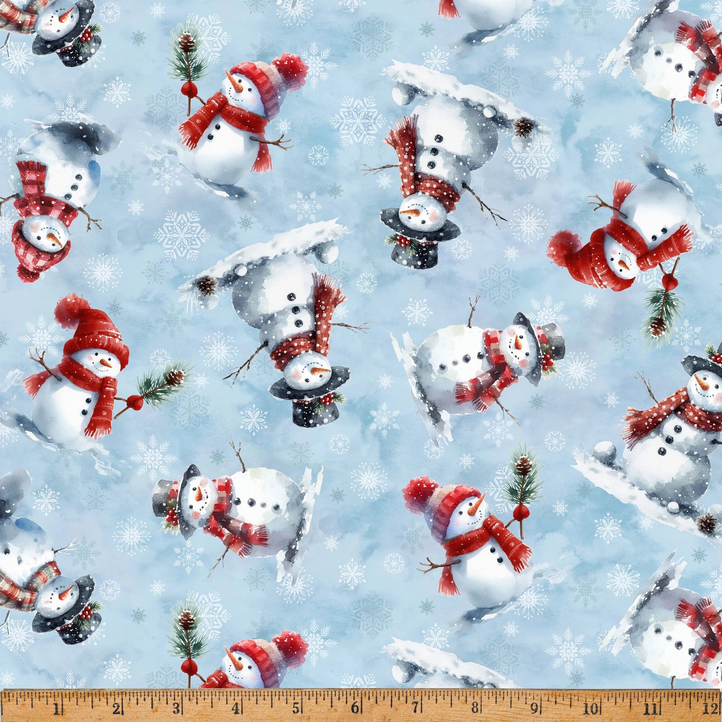 Cozy Tidings Blue Snowmen 43"/44" Fabric Per Yard