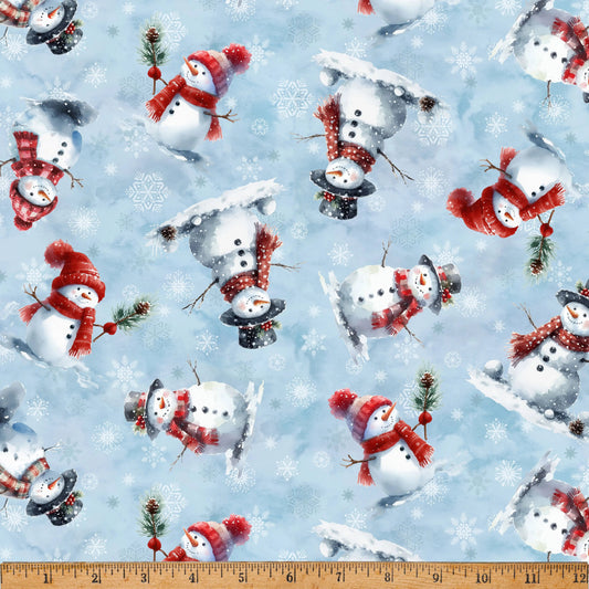 Cozy Tidings Blue Snowmen 43"/44" Fabric Per Yard
