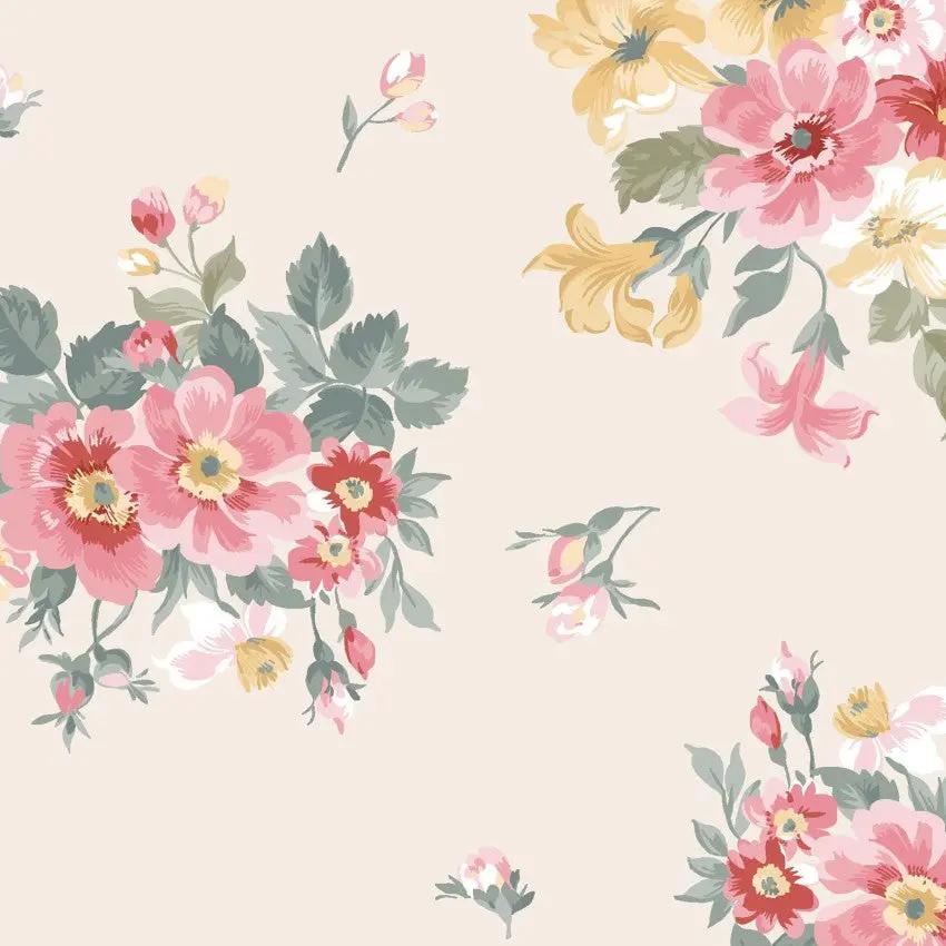Cream Bouquet La Fleur Flannel Cotton 42"/43" Fabric Per Yard