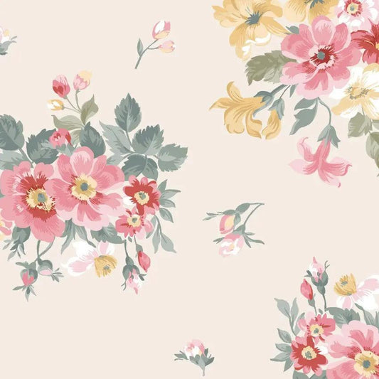 Cream Bouquet La Fleur Flannel Cotton 42"/43" Fabric Per Yard
