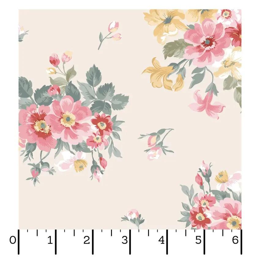 Cream Bouquet La Fleur Flannel Cotton 42"/43" Fabric Per Yard