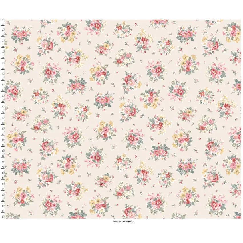 Cream Bouquet La Fleur Flannel Cotton 42"/43" Fabric Per Yard