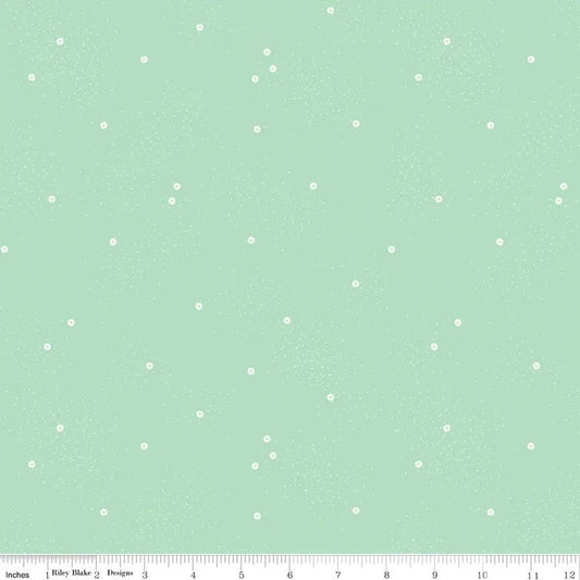 Dainty Daisy Mint Cotton Wideback Fabric per yard