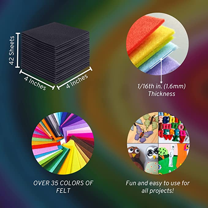 FabricLA Acrylic Felt Craft Sheet Packs – Dark Gray | Soft 100% Acrylic Felt Sheets for DIY & Crafts