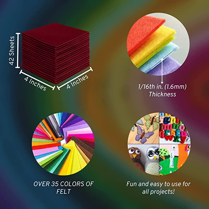 FabricLA Acrylic Felt Craft Sheet Packs – Dark Red | Soft 100% Acrylic Felt Sheets for DIY & Crafts