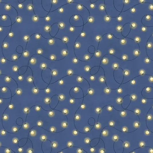 Evergreen Escape String Lights All Over Navy Cotton 44"/45" Fabric Per Yard