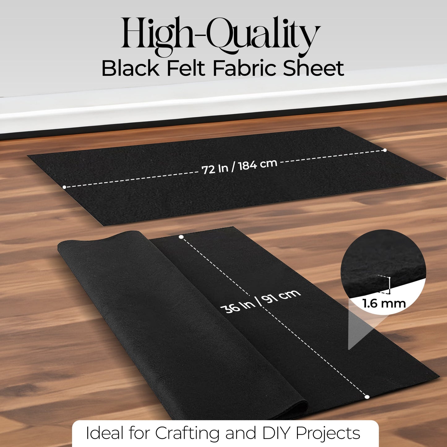 Black Acrylic Felt Fabric – 72" Wide, 1.6mm Thick | FabricLA by the Yard