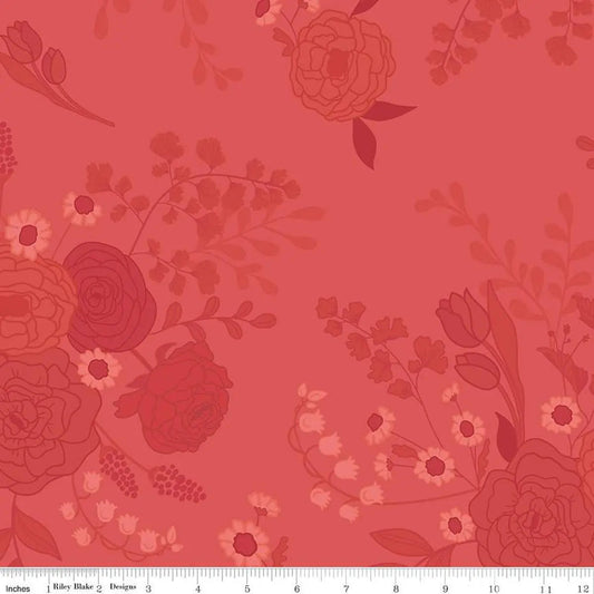 First Blooms Tonal Floral Berry Cotton Wideback Fabric per yard