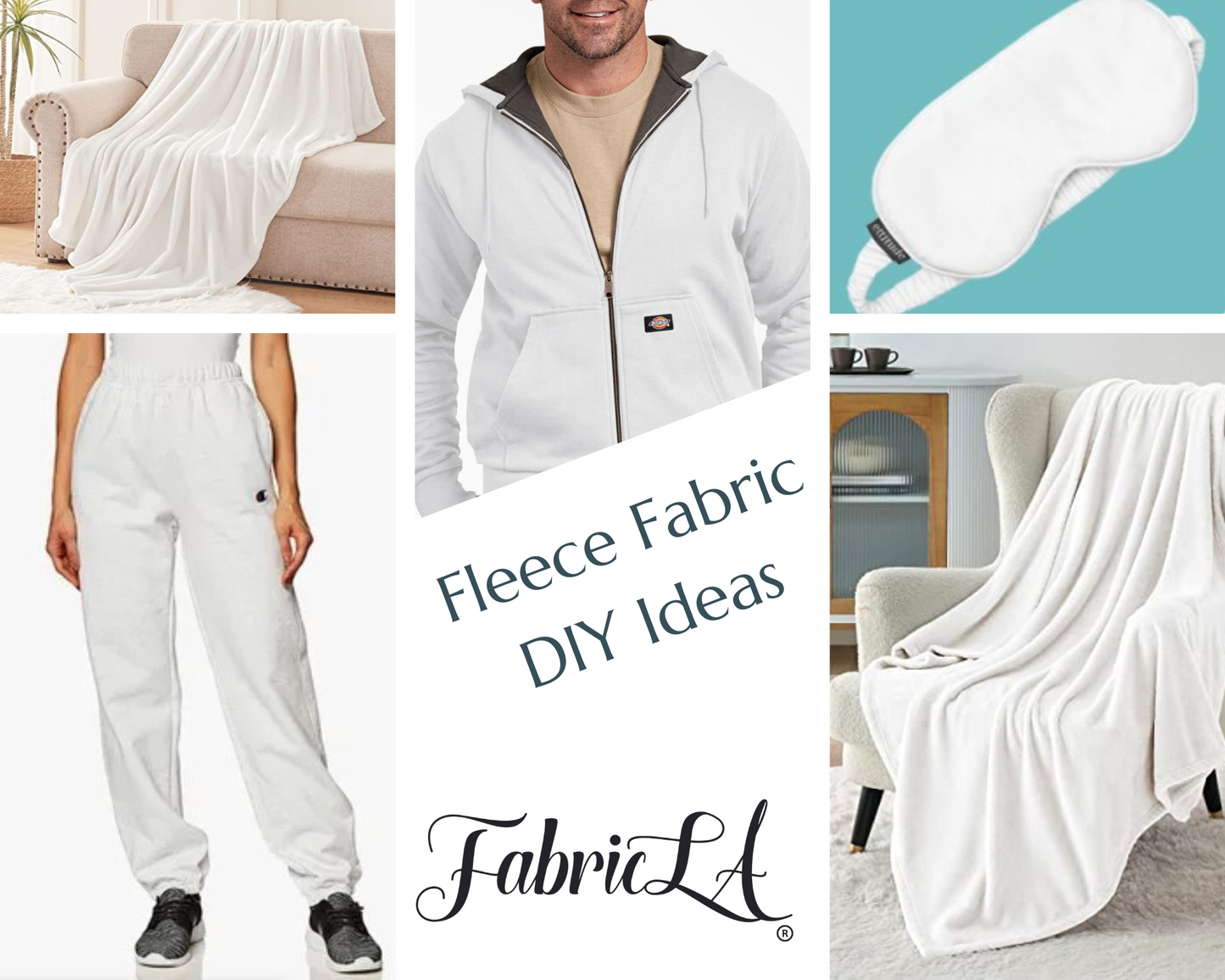 Premium White Sweatshirt Fleece Fabric 60" Wide - Polyester Cotton Blend | FabricLA