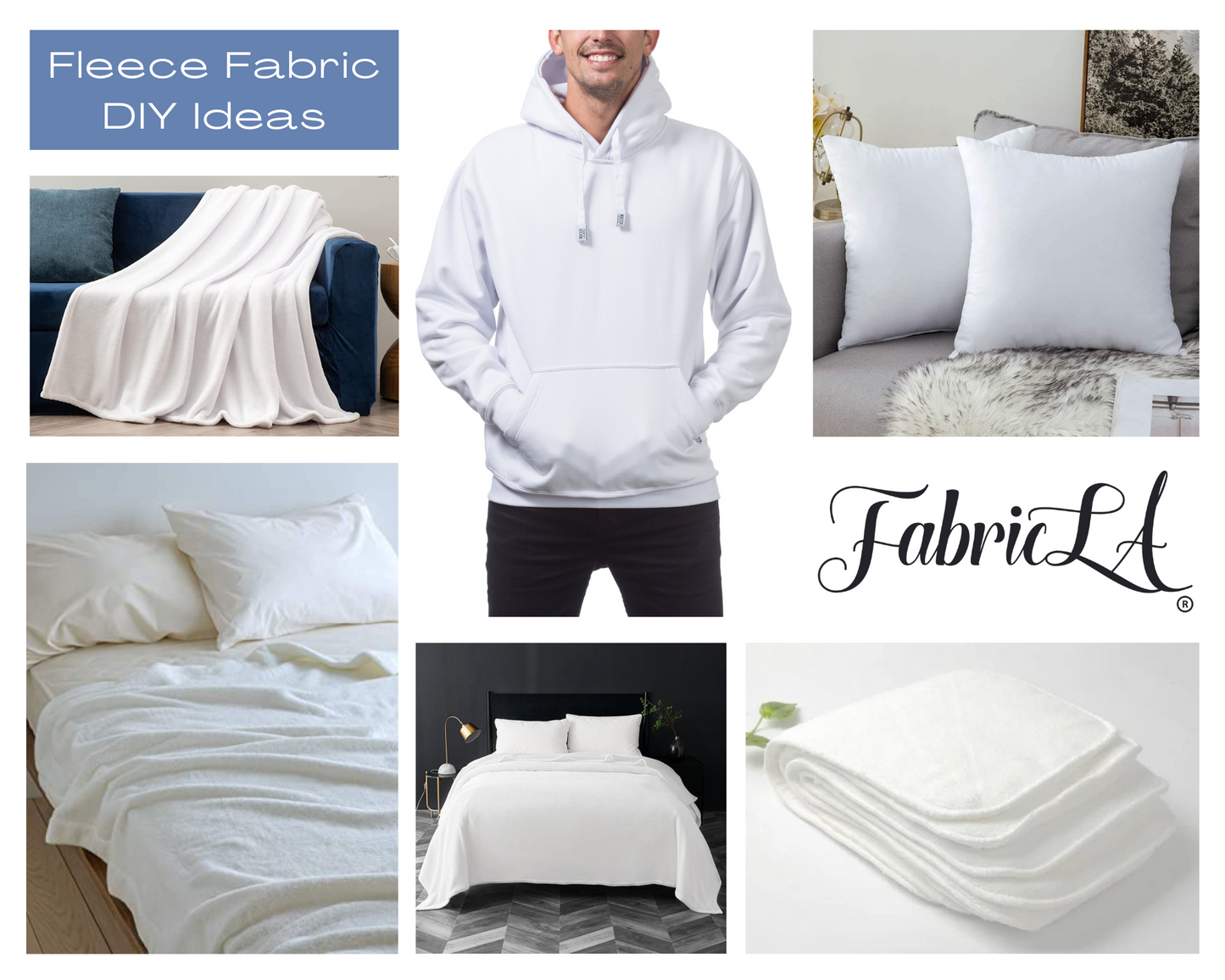 Premium White Sweatshirt Fleece Fabric 60" Wide - Polyester Cotton Blend | FabricLA