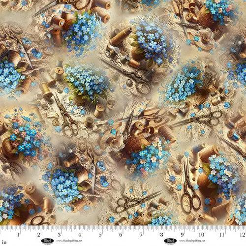 Forget Me Not Cream Cotton 44"/45" Fabric Per Yard