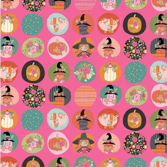 Fun Dots Poppie Cotton Pink 44"/45" Fabric Per Yard