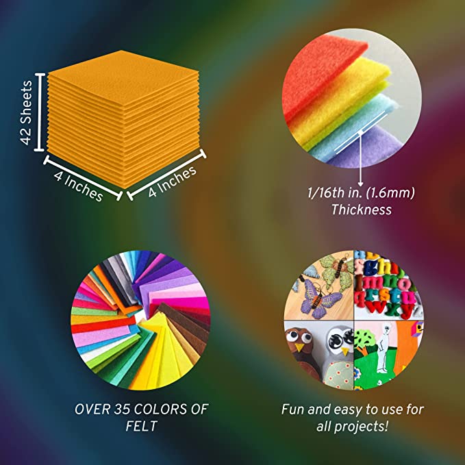 FabricLA Acrylic Felt Craft Sheet Packs – Gold | Soft 100% Acrylic Felt Sheets for DIY & Crafts