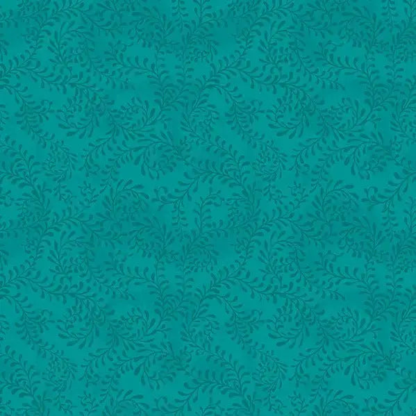 Green Teal Swirling Leaves Cotton Wideback Fabric ( 1 yard pack )