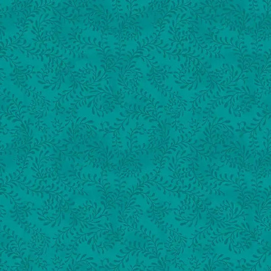 Green Teal Swirling Leaves Cotton Wideback Fabric ( 1 yard pack )