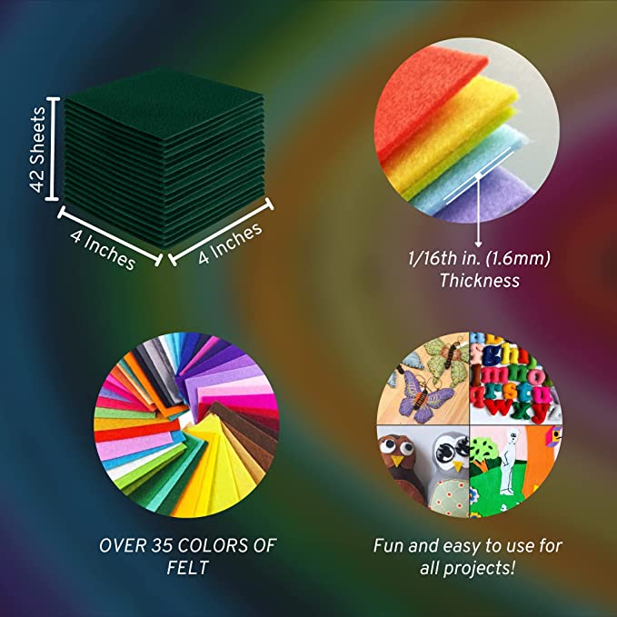 FabricLA Acrylic Felt Craft Sheet Packs – Hunter Green | Soft 100% Acrylic Felt Sheets for DIY & Crafts