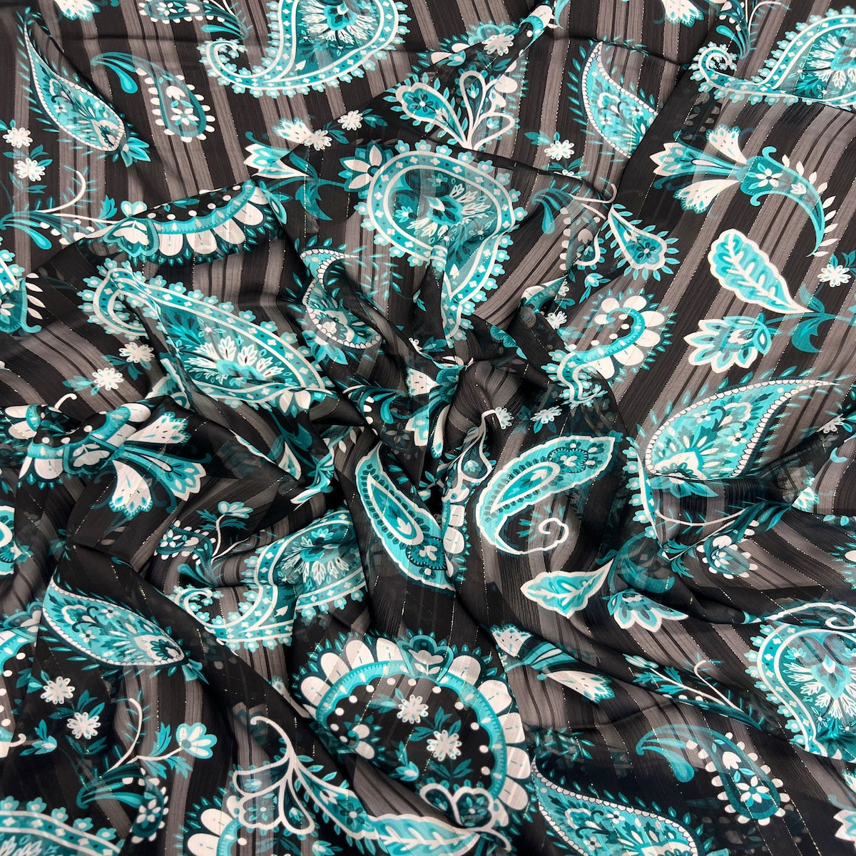 Paisley Print Metallic Stripe Chiffon Fabric