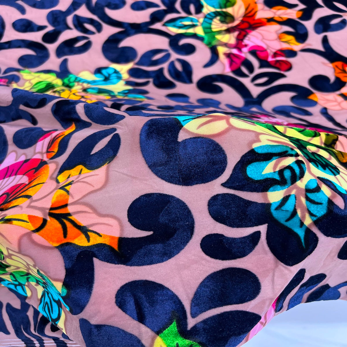 Bombay Multicolor Floral Burnout Stretch Velvet Fabric