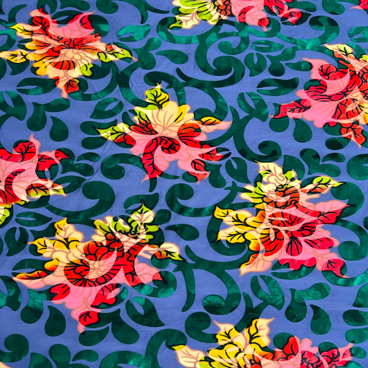 Bombay Multicolor Floral Burnout Stretch Velvet Fabric