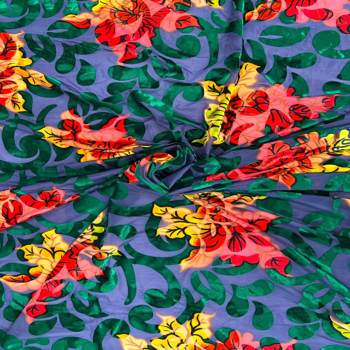 Bombay Multicolor Floral Burnout Stretch Velvet Fabric