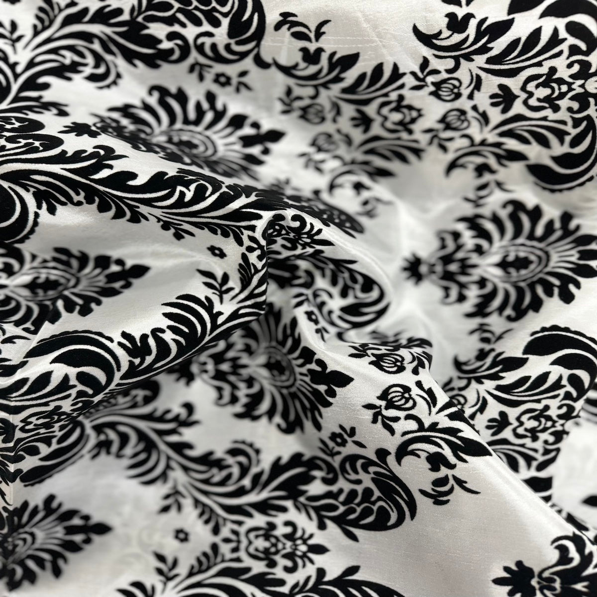 Damask Flocked Taffeta Fabric