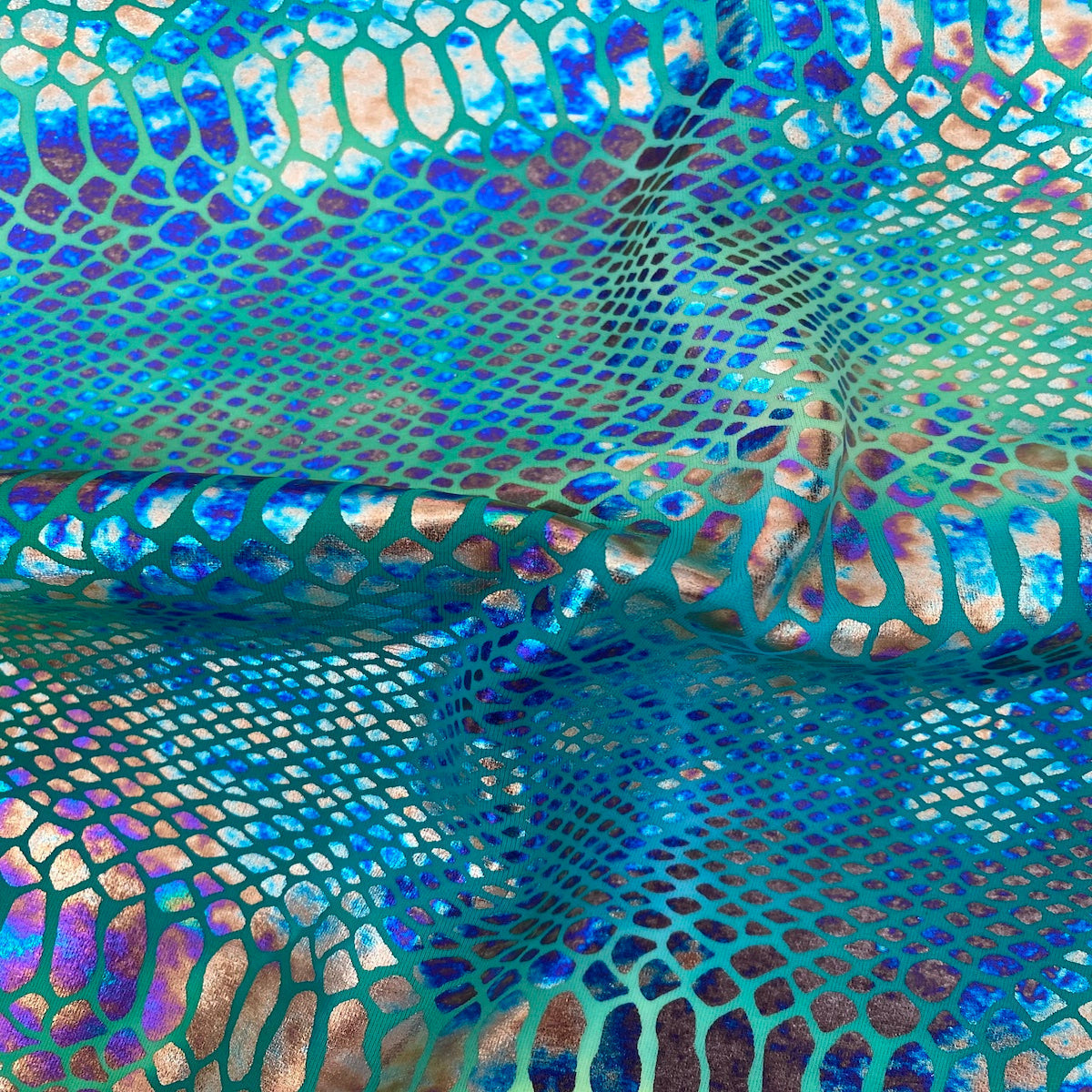 Holographic Tie Dye Taipan Snake Skin Nylon Spandex Fabric