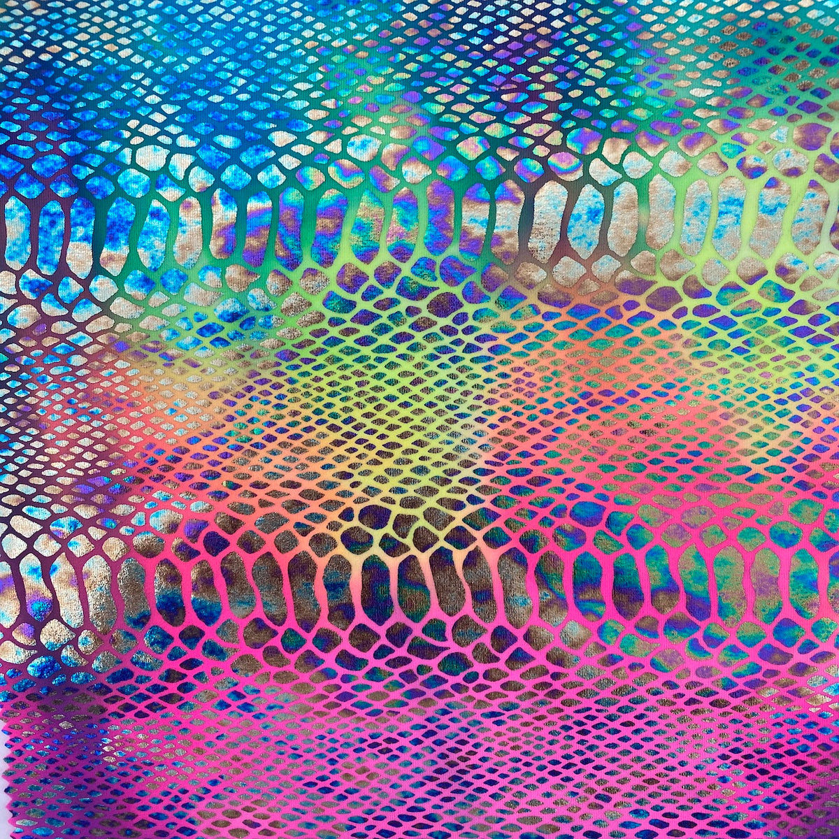 Holographic Tie Dye Taipan Snake Skin Nylon Spandex Fabric