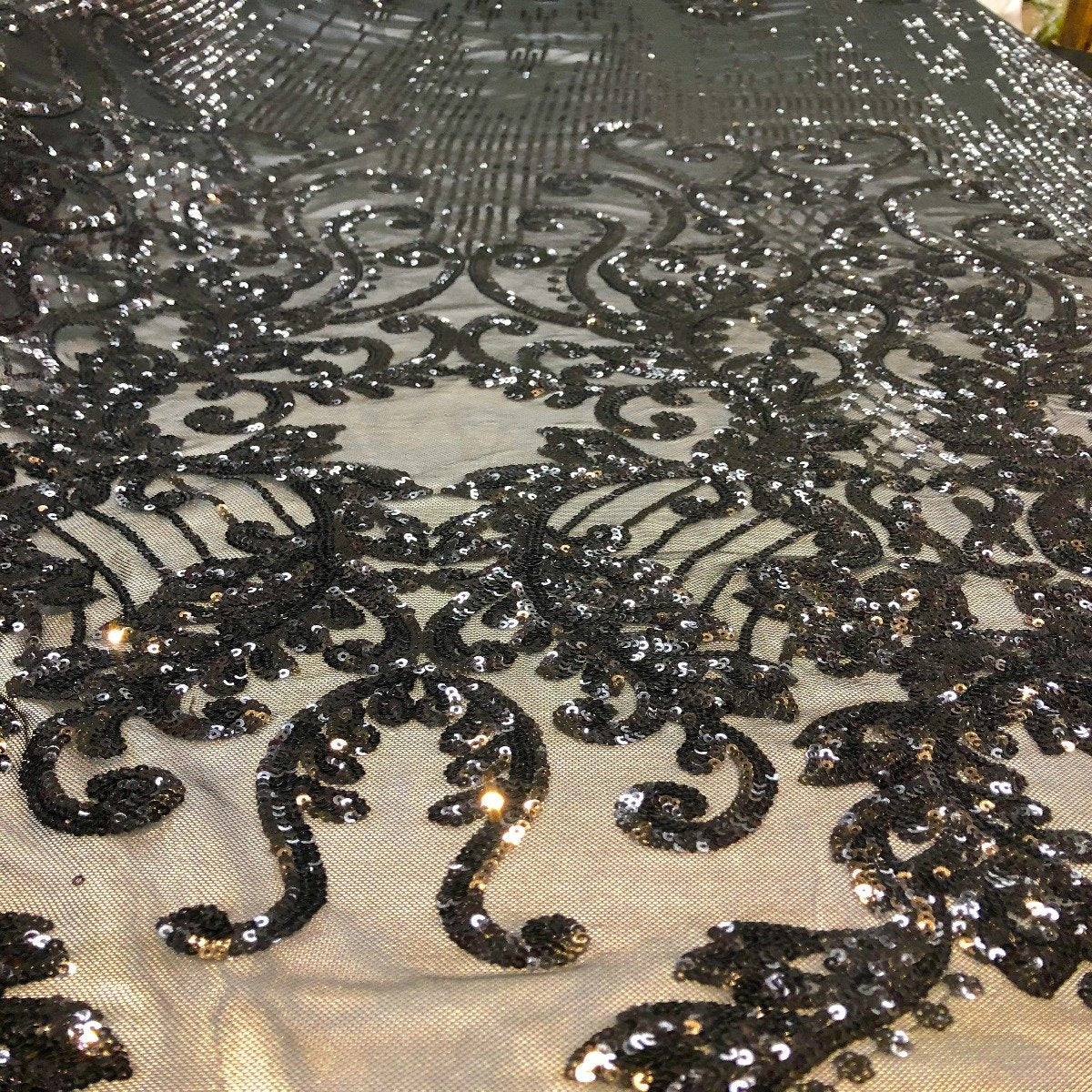 Alta Striped Damask Stretch Sequins Fabric