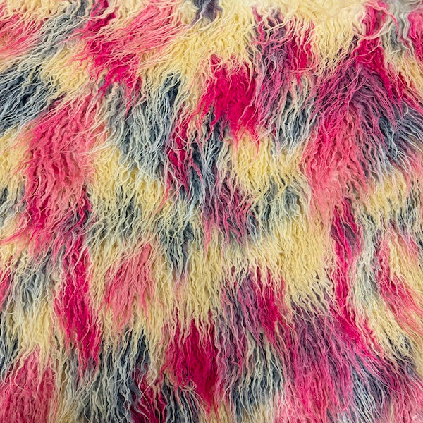 Multicolor Curly Long Pile Faux Fur Fabric