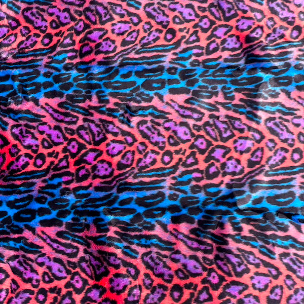 Multicolor Rainbow Leopard Print Faux Fur Fabric