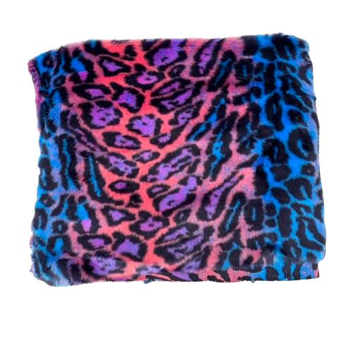 Multicolor Rainbow Leopard Print Faux Fur Fabric