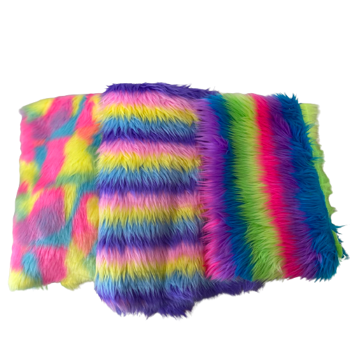Pastel Rainbow Patchwork Faux Fur Fabric