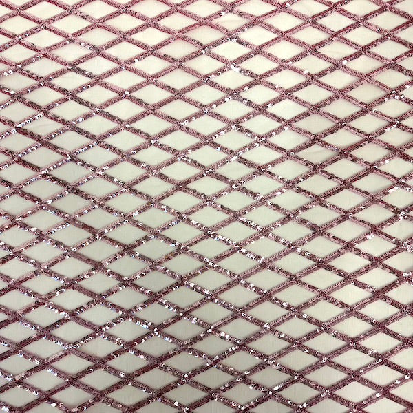 Diamond Pattern Sequins Stretch Mesh Fabric