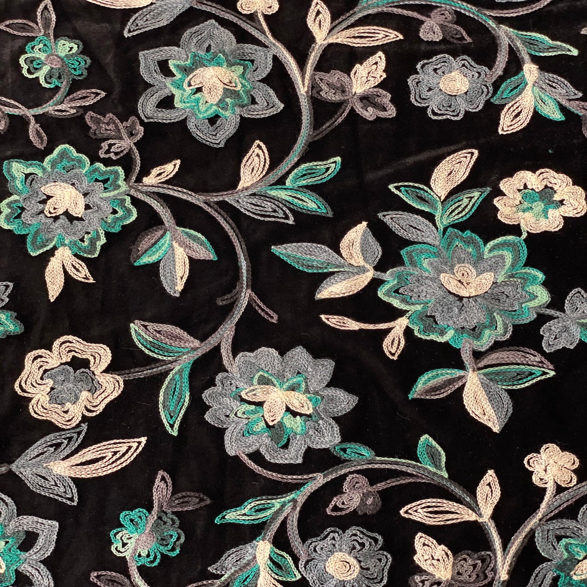Briony Multicolor Floral Embroidered Stretch Velvet Fabric