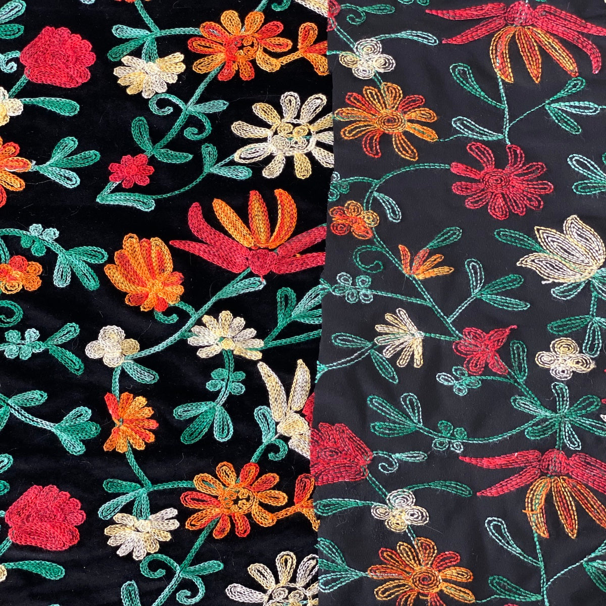 Briony Multicolor Floral Embroidered Stretch Velvet Fabric